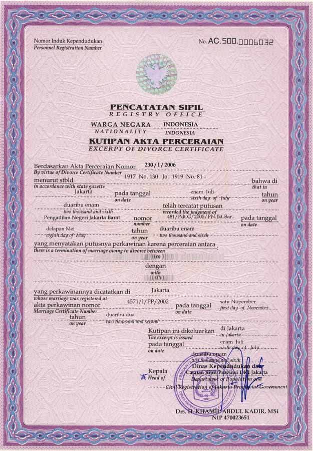 merried certificate  Jasa Eka, Bali, Indonesia
